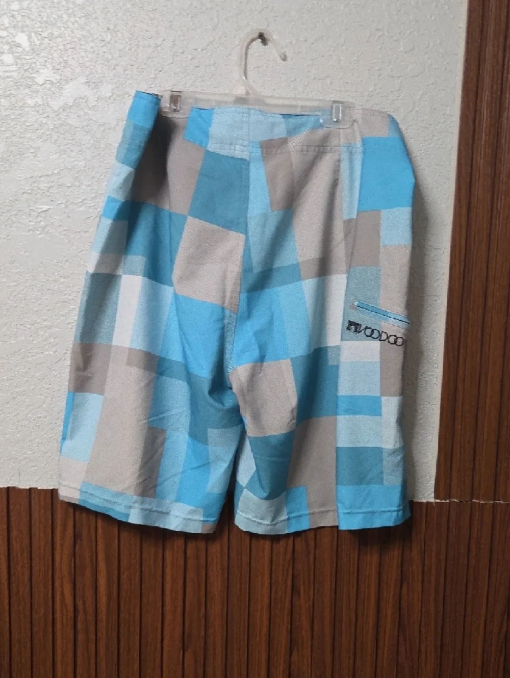 Blue & Gray Plaid Swim Trunks